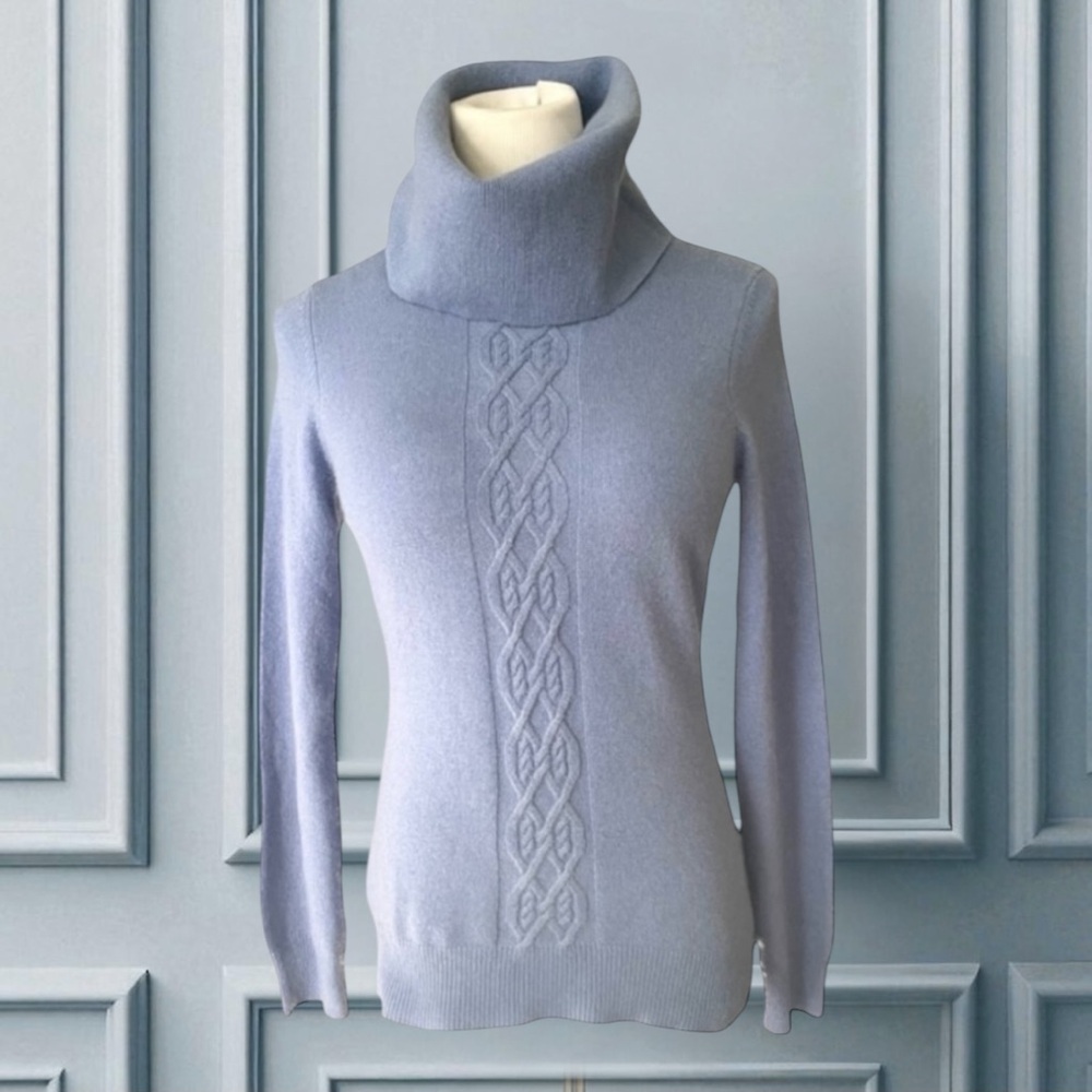 TESORI 100% CASHMERE Blue Turtleneck Sweater Size XS